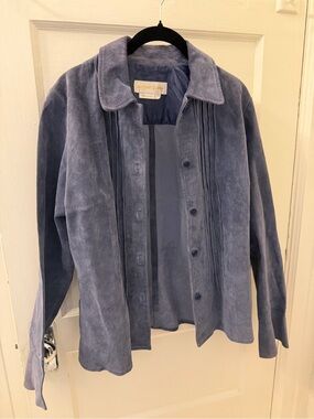 Vintage Margaret Godfrey Suede Button-Front Jacket in Dusty Blue Size 10